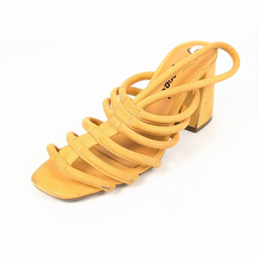 Free People Colette Hot Orange Strappy Cinched Block Heel Sandals Size 8